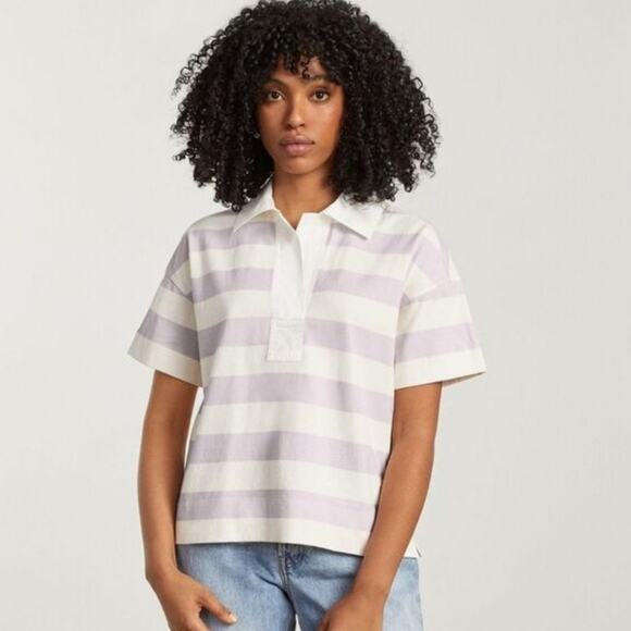 Everlane Tops - Everlane Orchid Stripe Polo Shirt Size XS Purple White Short Sleeve Cotton NEW